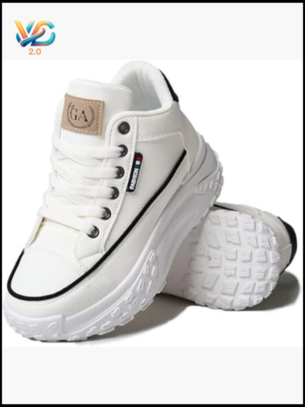 Women’s White Platform Sneakers with Black Trim